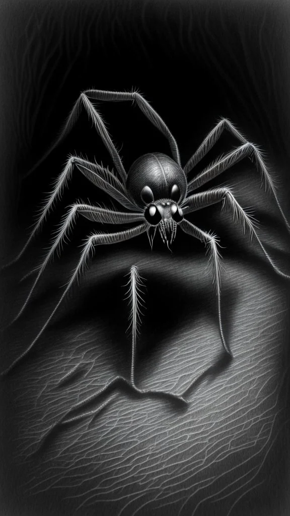 pencil drawing of a spider. Spooky, scary, halloween, realistic, black paper