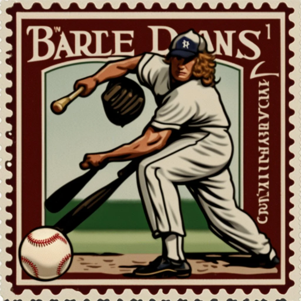 Baseball card on a postage stamp