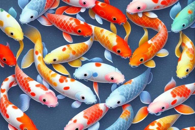 colorful koi carp collage illustration pattern, tiny, small, miniature, short, cute and adorable, digital painting, highly detailed, intricate, elegant, artstation, concept art, colorful, beautiful, studio ghibli, aoshima chiho, takashi murakami, manga, cute and adorable