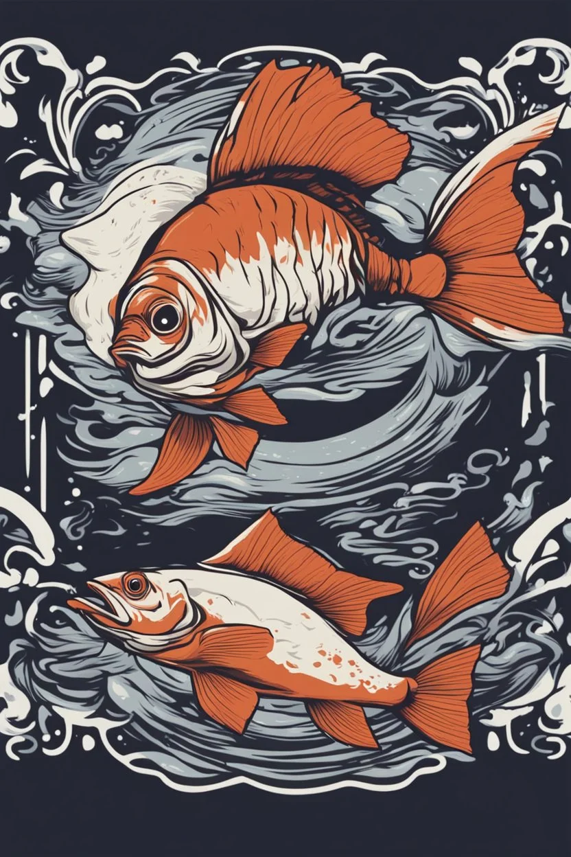 A ilustration of FISH, middle ground design, t-shirt design, no black ground, vector, 4k