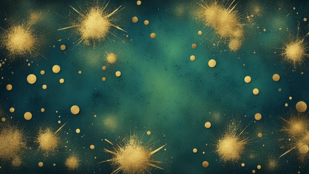 Hyper Realistic Green, Navy-Blue & Golden Abstract Retro Grungy Texture With Flame-Particles