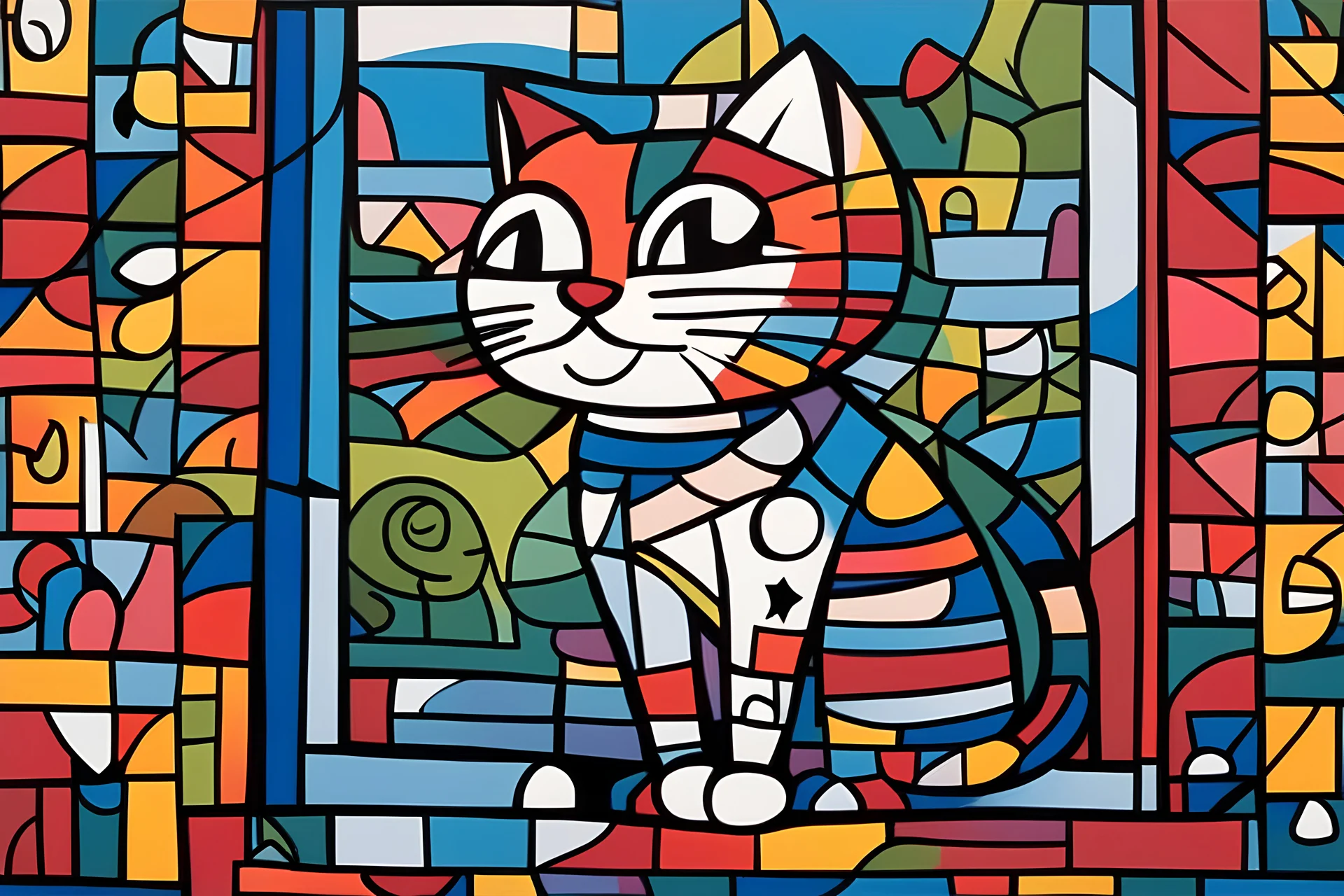 the cat in the window painting by Romero Brito