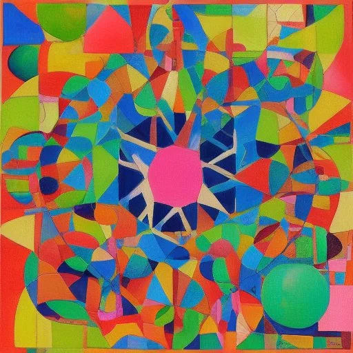 The painting by Joaquín Torres García exhibits a fascinating combination of geometric shapes and vibrant colors. The composition is balanced and precisely organized, creating a sense of order and harmony. The work transmits energy and vitality through primary colors and overlapping elemental shapes. It is a striking representation of the fusion between geometry, art and culture.