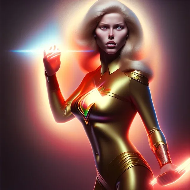 blonde superwoman. oil on canvas, kodachrome, volumetric light