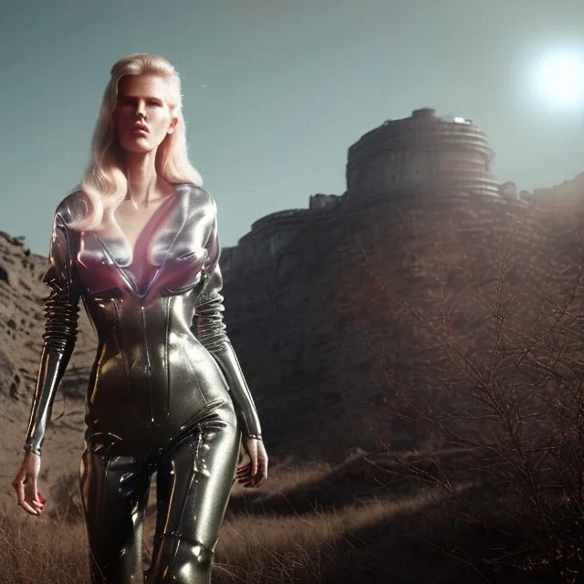 Ultra Realistic retro sci-fi movie scene, waist up view portrait, 5 clons blonde women, sweet young Claudia Schiffer face, perfect iris, glow eyes, makeup, weapon. Soldiers background, Retro sci-fi style, helmet, tight latex coat, fog, rain, soft color, highly detailed, unreal engine 5, ray tracing, RTX, lumen lighting, ultra detail, volumetric lighting, 3d, finely drawn, high definition, high resolution.