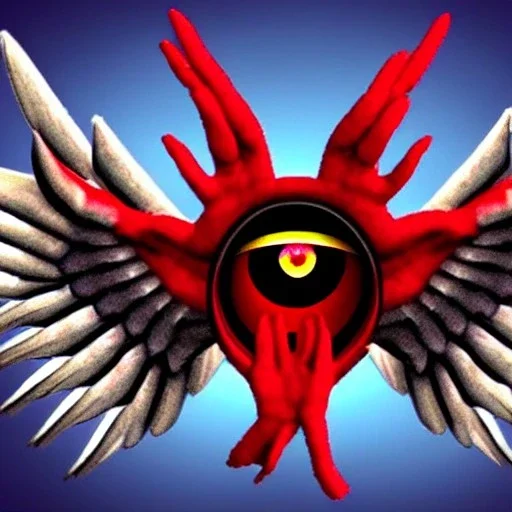 wings, freaky crazy evil eye with wings, laughing, flying, satan wings