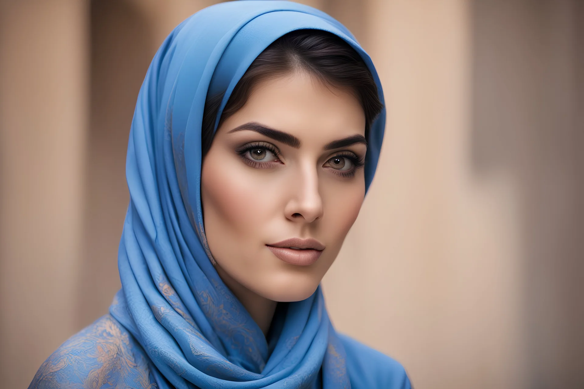 arafed woman wearing a coloring headscarf and a blue shirt, very beautiful portrait, beautiful portrait photo, beautiful portrait, beautiful portrait image, beautiful arab woman, impossibly beautiful portrait, stunning portrait, beautiful iranian woman, high quality portrait, wonderful, color portrait, beautiful face portrait, gorgeous face portrait, beautiful female portrait, beautiful girl portrait, detailed beautiful portrait, arabian beauty