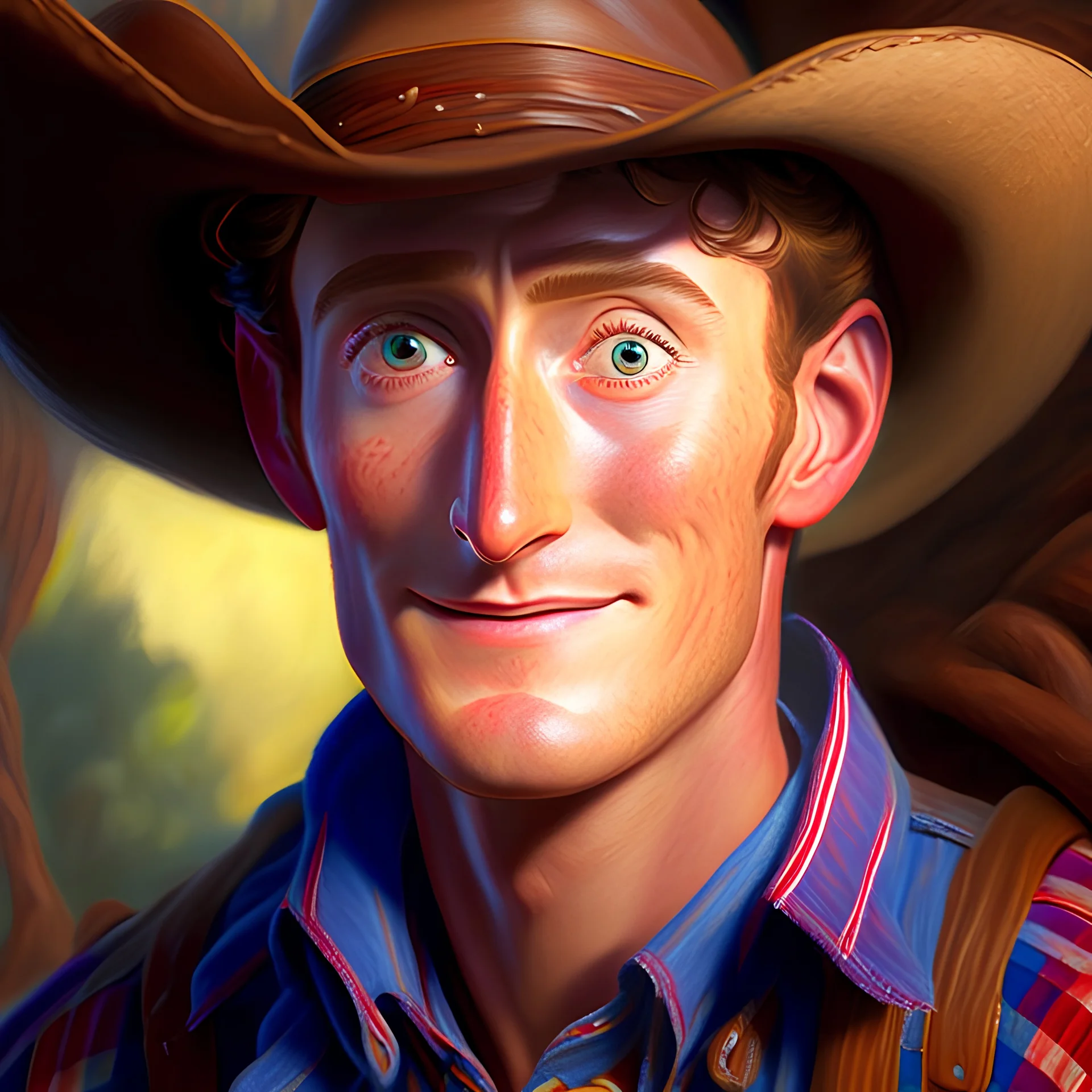 Human version of Woody from Toy Story 4k oil painting