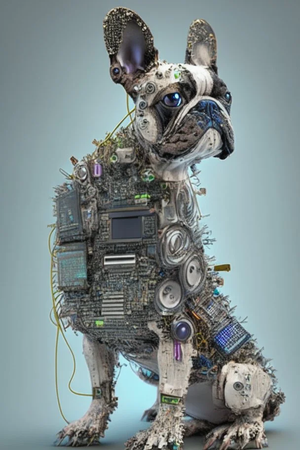 French Bulldog made out of electronic junk