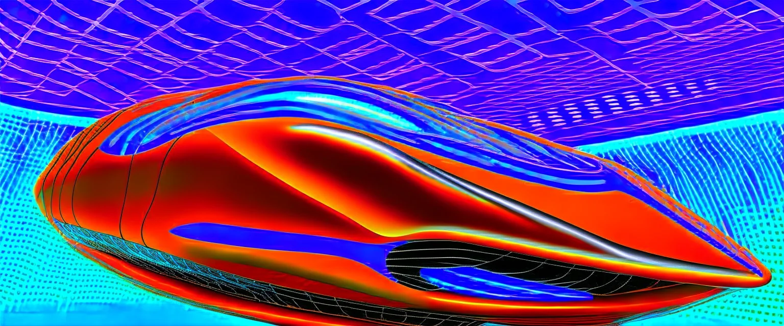 award winning car and driver photograph of a futuristic station wagon dirigible hybrid designed by only one vehicle per image painted metallic orange traveling at a high rate of speed, jet intake off of front center of vehicle and jet exhaust out the rear with bright blue flame, bilaterally symetrical, more a high speed road vehicle