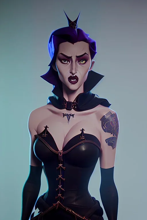 Rita Hayworth as evil queen in black leather, leather, busty, cleavage, angry, stern look. character design by cory loftis, fenghua zhong, ryohei hase, ismail inceoglu and ruan jia. unreal engine 5, artistic lighting, highly detailed, photorealistic, fantasy