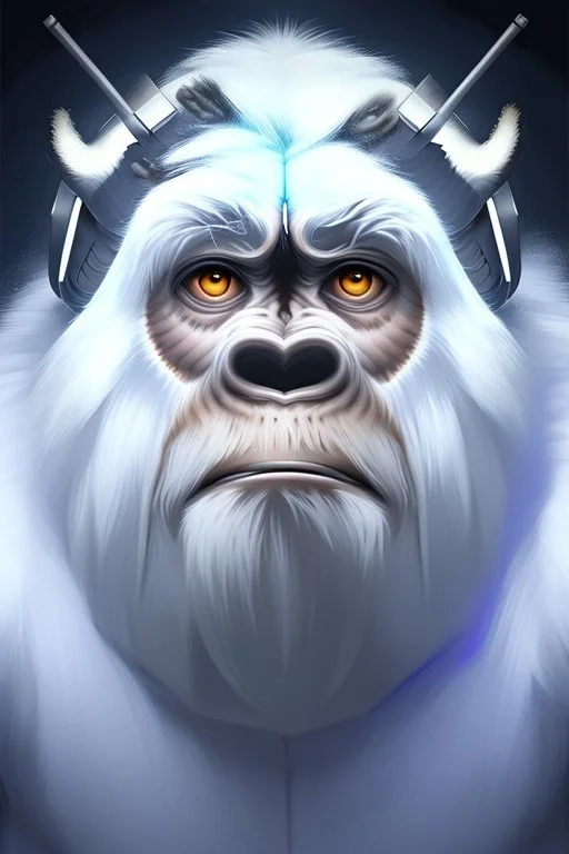 painting, portrait of a beautiful Yeti with cyborg eyes, 8k, highly detailed high quality