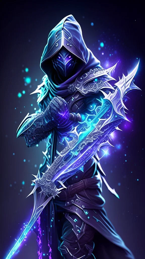 Monster with Multiarms, hoodie, cover face, crystal sword, crystals arm, galaxy face, solo leveling shadow artstyle , high details, intricate details, highly detailed