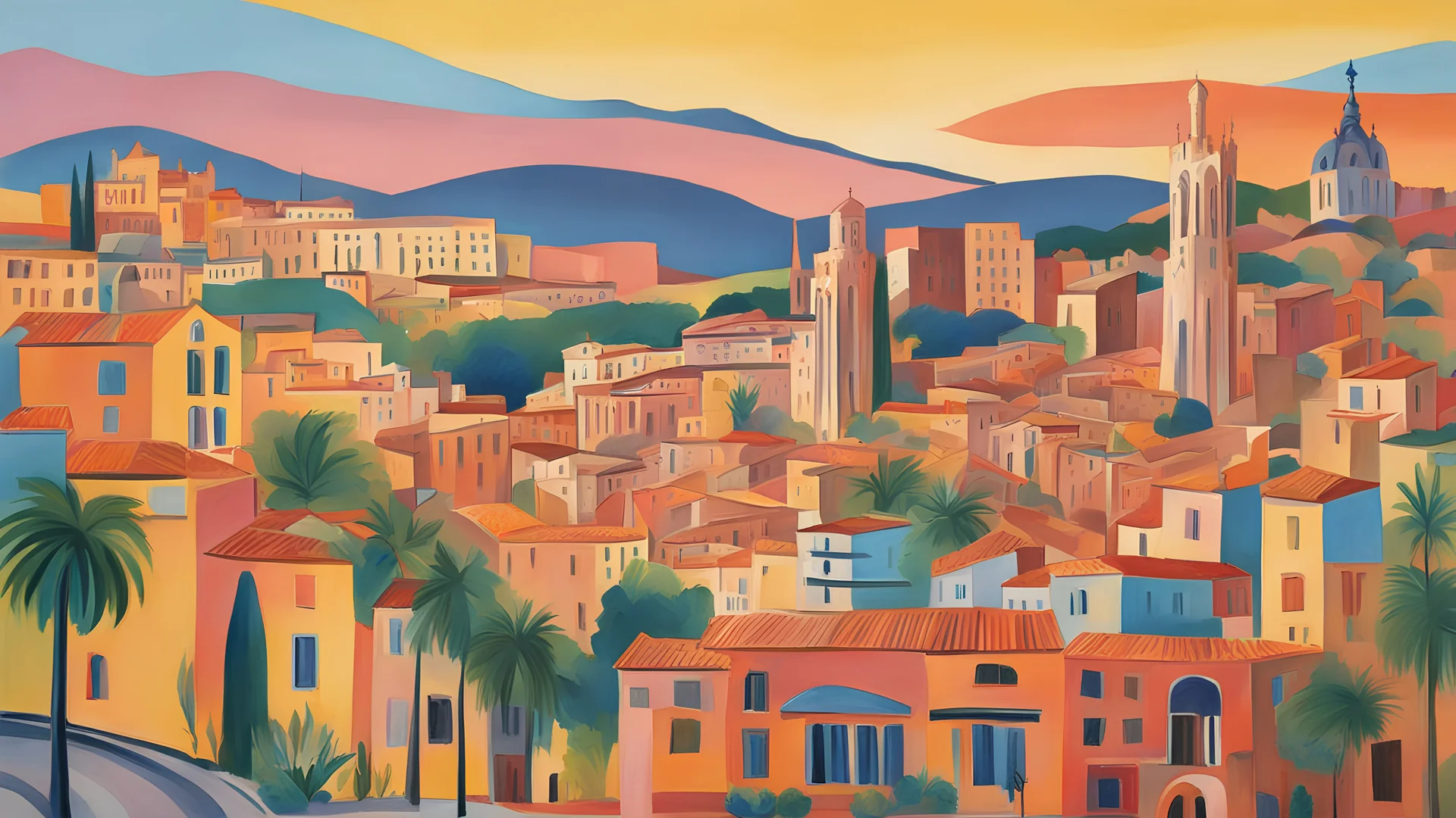 Barcelona, in the style of Raoul Dufy