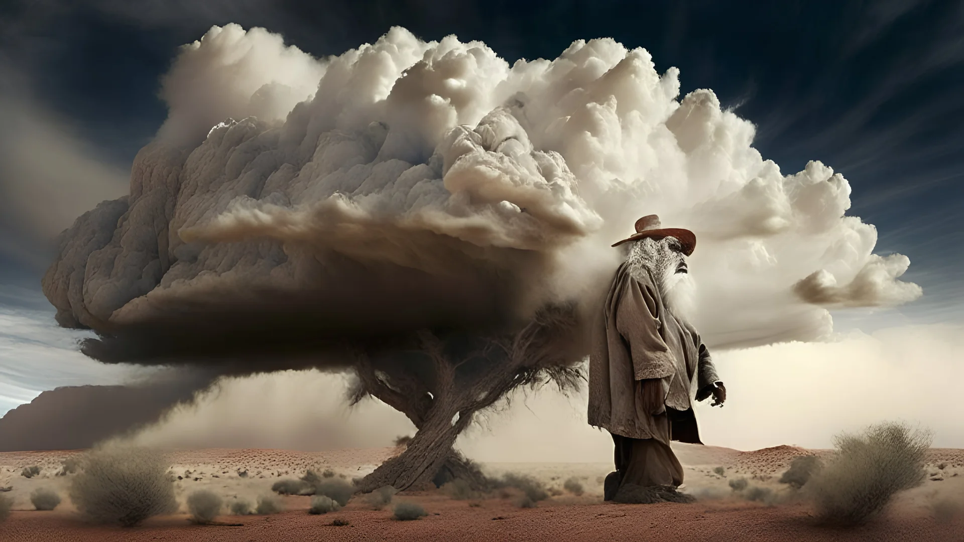 old bushman in a big cloud