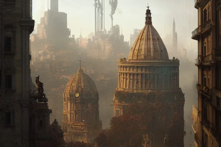 Rome mixed new york +Skyscraper +steampunk+biopunk+alphonse mucha, greg rutkowski,matte painting, cryengine, hyper detailed, felix kelly, fantasy art, seb mckinnon