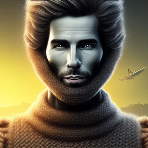 a picture of a slim and well-proportioned nerdy man who is sneaky with a annoying laugh and a stable and dry hairstyle wearing a woolen sweater standing