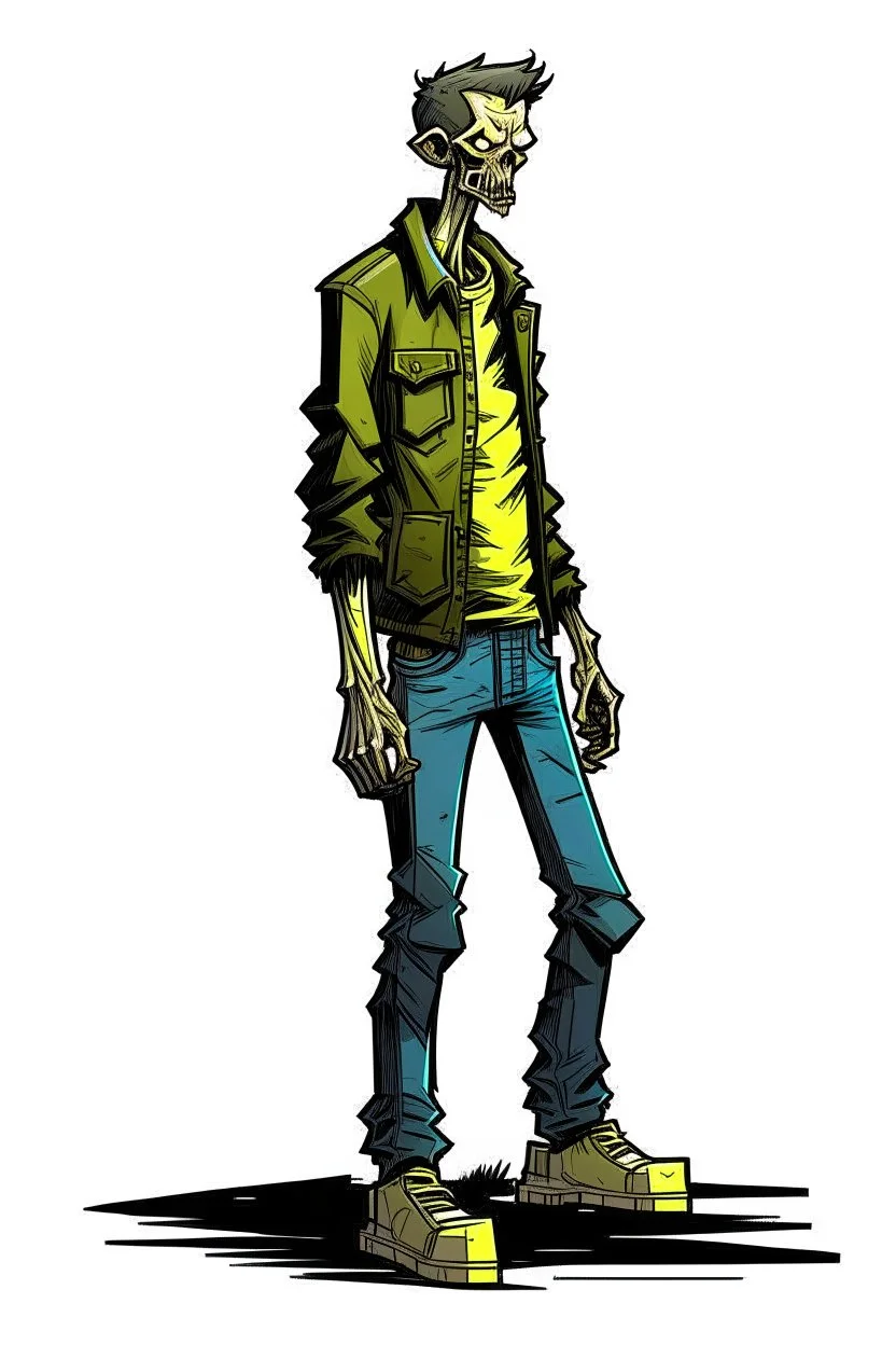 zombie, illustration, full body, standing, mean,, looking sideways,