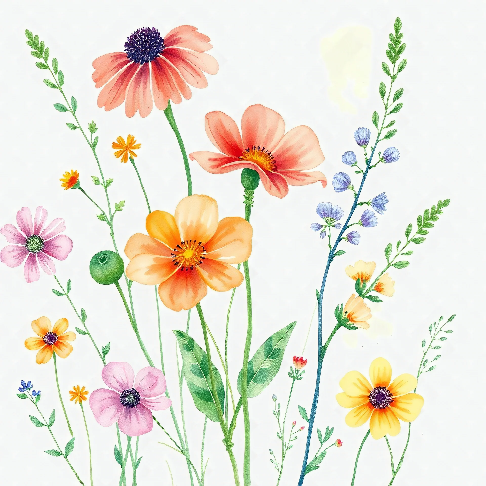 Watercolor wash Flower Wildflowers, Colorful Botanical