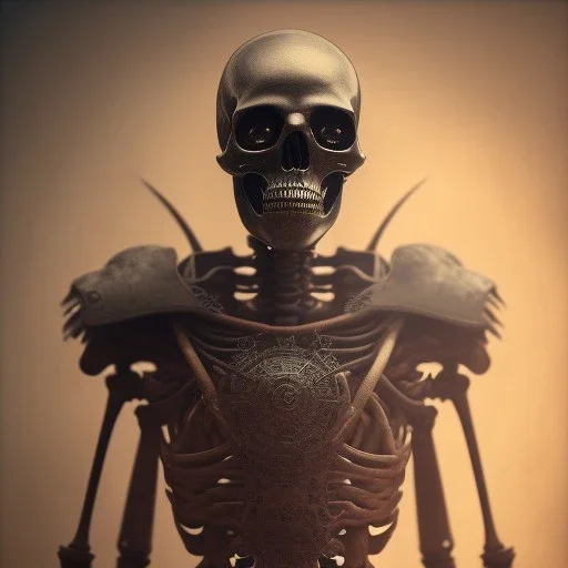 a skeleton warrior wearing samurai armor in hr giger style red blood in background, steam punk, realistic, made in octane, cinematic, ultra-realistic, extremely detailed octane rendering, 8K, VRAY Super Real ar 2:3, dof photorealistic futuristic 50mm lens hard lighting dark gray tintype photograph, realistic lighting, sepia color