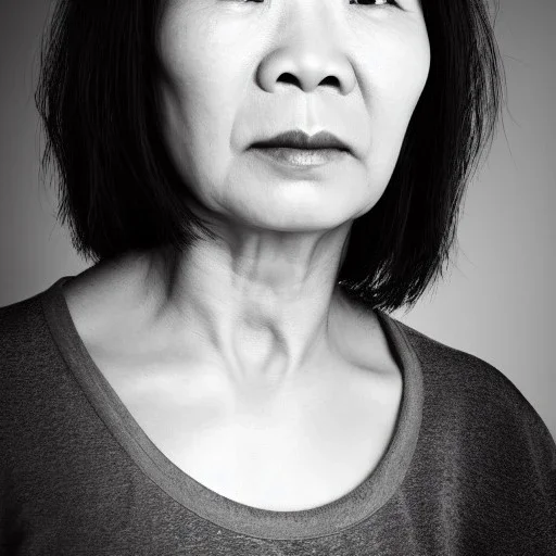 moody charcoal side profile portrait of a middle aged asian woman, side on profile, studio photography, artistic black and white profile photograph, delicate, highly detailed, chiaroscuro, beautiful composition, delicate arrangement, aesthetic, soft lighting, tender