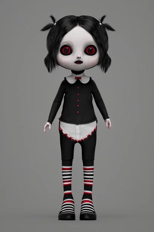 Wednesday Addams toddler, punk hair, full body, jump, bokeh, hyper realistic