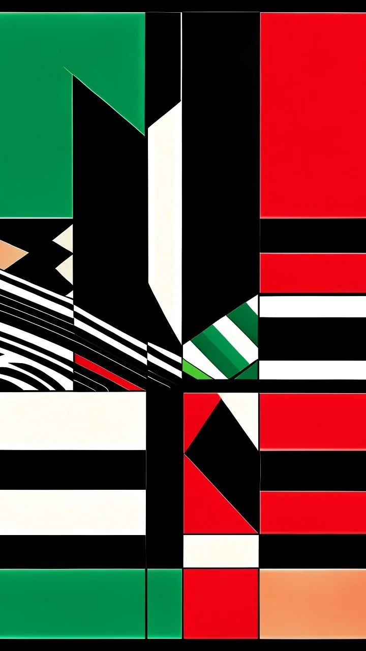 A vibrant and dynamic flag design for Palestine, featuring bold geometric patterns and a striking color palette that represents the resilience and strength of the Palestinian people.