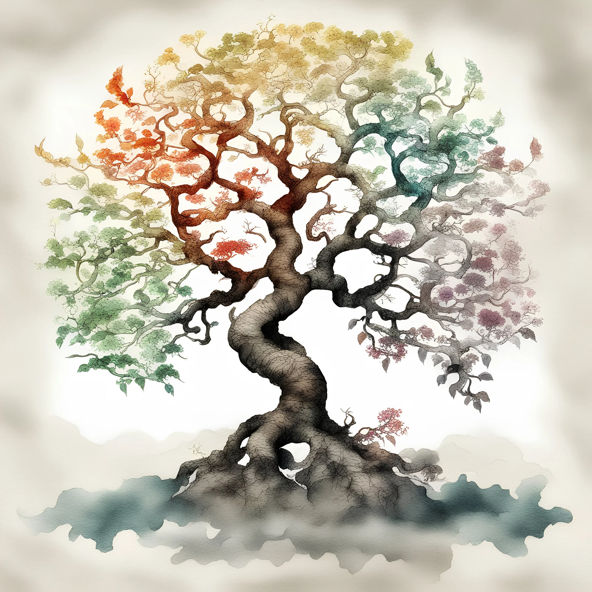 Tree of life, Chinese ink colors, white background