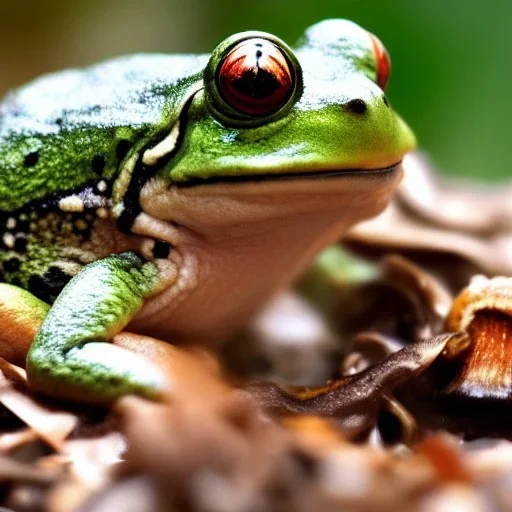 frog eating mushroom