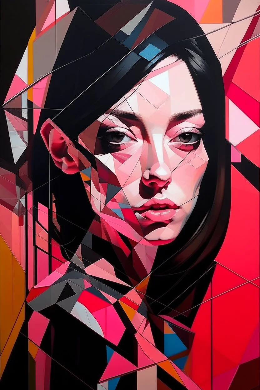 Futurism cubist painting, Black pink, jisoo, rosey, Jenny,lisa,portrait face of fashion designer Paul Smith.