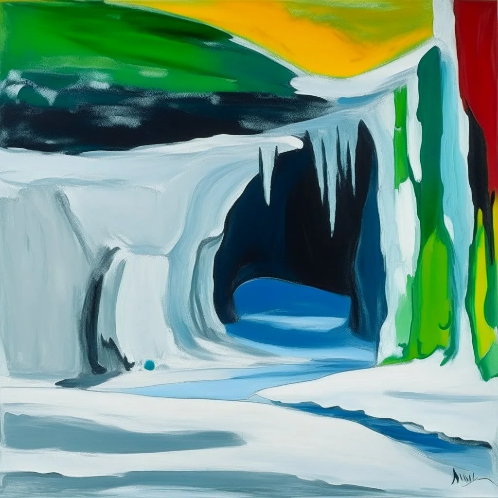 A white snowfield with a frosty cave painted by Alexej von Jawlensky