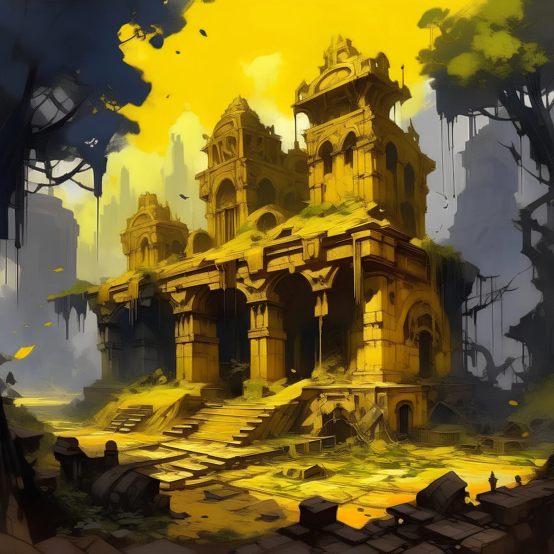 Yellow electric ruins painted by Zosan