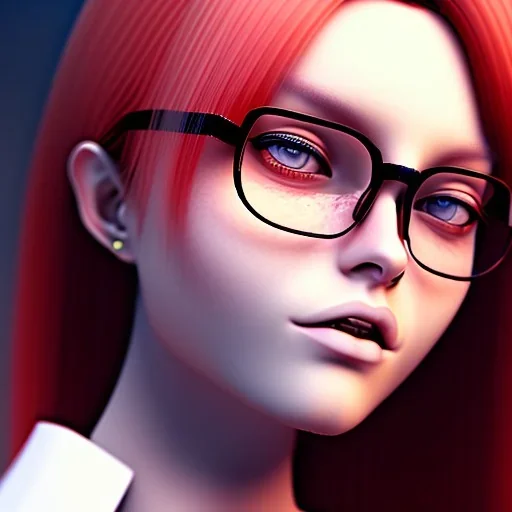 girl, glasses, red hair, very detailed, 8k