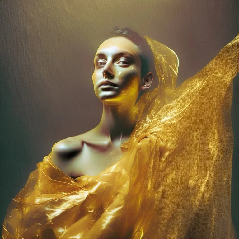 wearing a golden translucent cloth