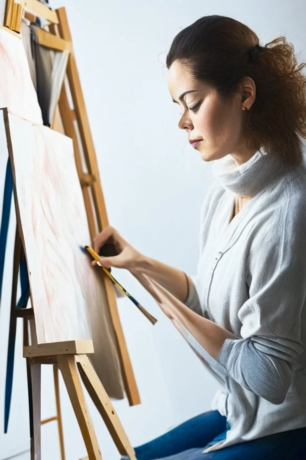 Artista mujer escribiendo en un lienzo