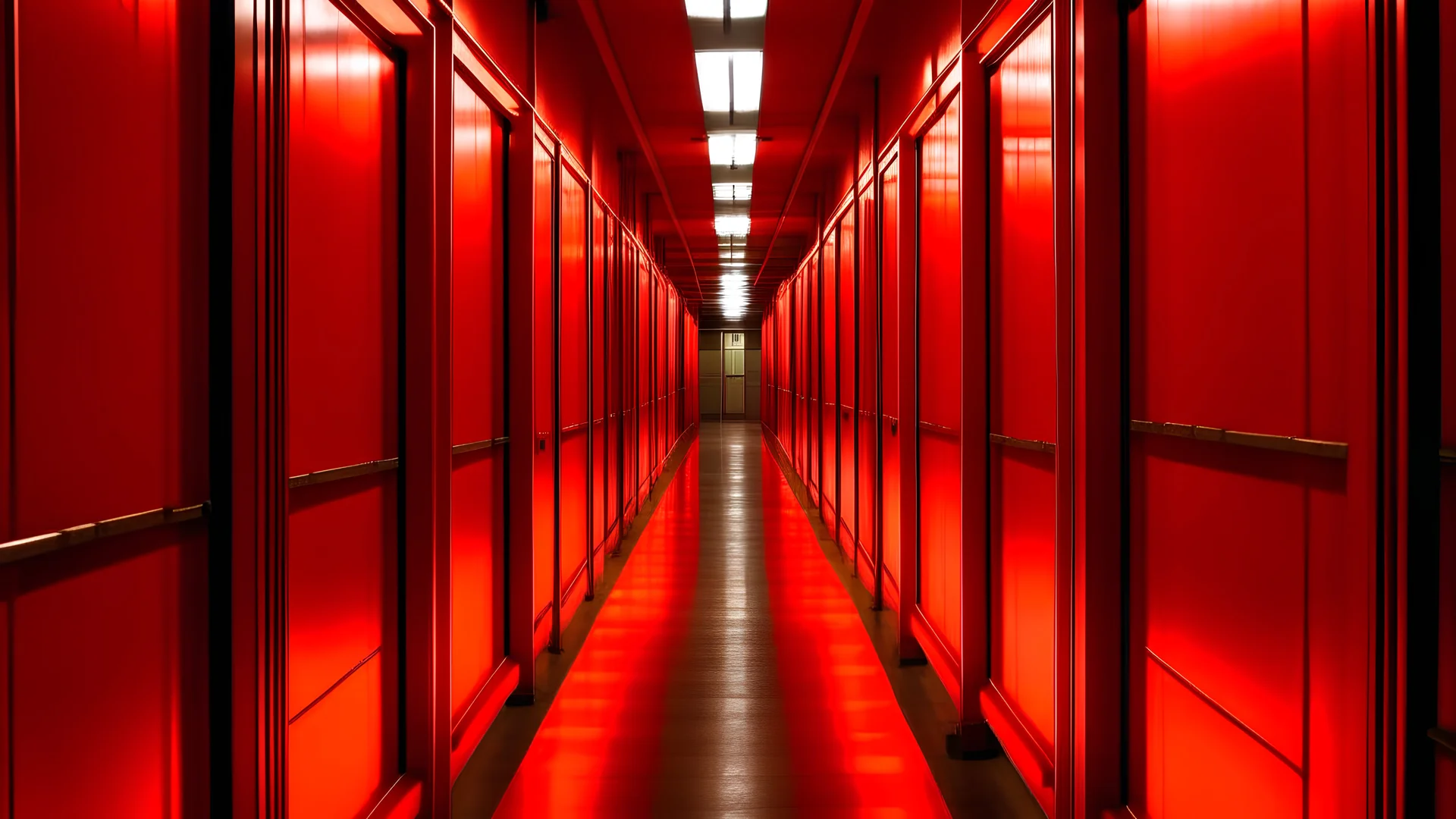 long Prison corridor. Red Alarm blinking