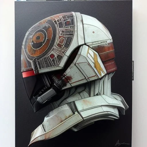 photorealistic luke skywalker helmet with weathered painting , illustration on coarse canvas by <agnes cecile> and <Yoji Shinkawa>, ornate and intricate details , soft smooth lighting, ultra detailed concept art,