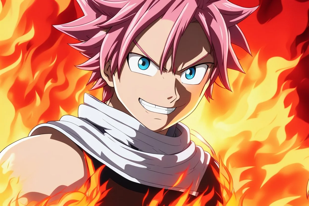 Natsu in 8k 2D anime fairy tail drawing style, fairy tail costum, close picture, fire, fantasy, neon, highly detailed, high details, detailed portrait, masterpiece,ultra detailed, ultra quality