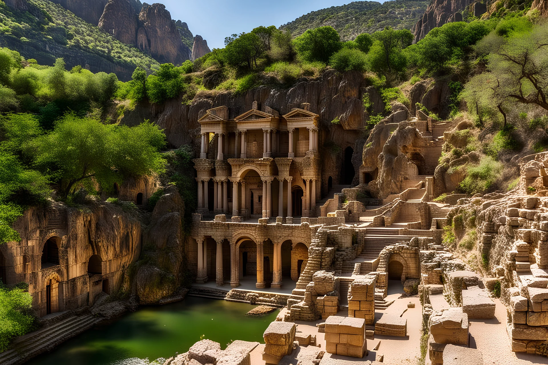 Closeup 1st century Caesarea Philippi with Jesus Walking facing me