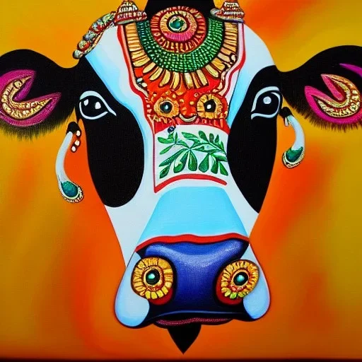 realist style painting of indian cow god