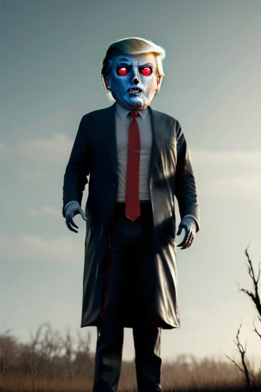 Ultra realistic image, Donald trump zombie, zombie performance, suit, skull, blood, torn arm, night, walking twisted, waist up view, thriller style, dark ambient, highly detailed, White House background, concept art, unreal engine 5, ray tracing, RTX, ultra detail, volumetric lighting, high definition, high resolution.