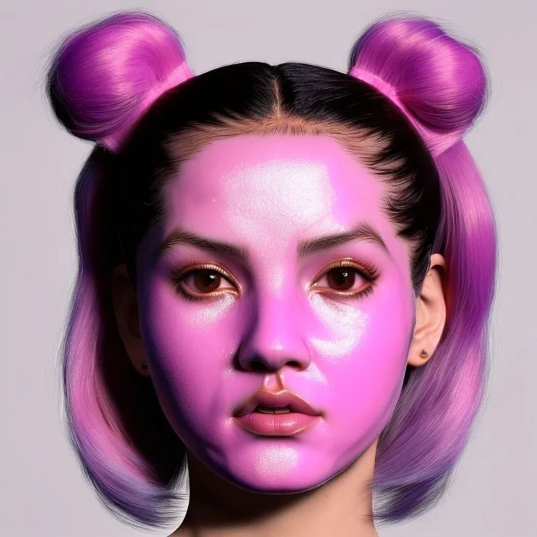 perfect symmetry,Rosalía artist, porcelain material skin mask on face, pink eyeliner, pigtails hair, gold, pink, geisha, led lights, fog, rain, latex, soft color, highly detailed, art stations, concept art, smooth, unreal engine 5, god rays, ray tracing, RTX, lumen lighting, ultra detail, volumetric lighting, 3d, finely drawn, high definition, high resolution.