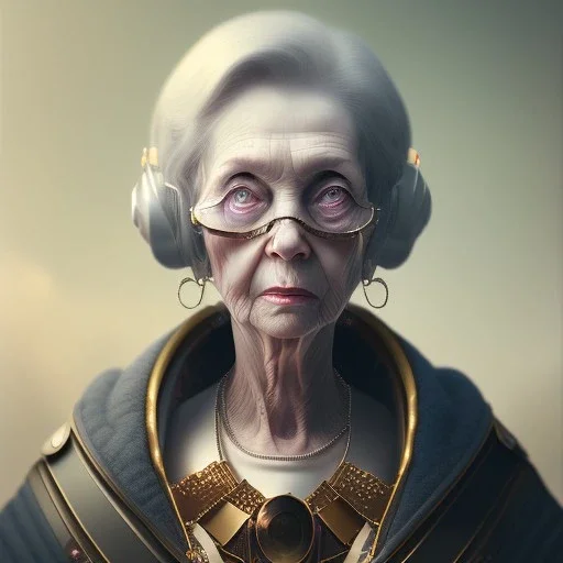 old lady character, ominous, waist up portrait, intricate, oil on canvas, masterpiece, expert, insanely detailed, 4k resolution, retroanime style, cute big circular reflective eyes, cinematic smooth, intricate detail , soft smooth lighting, soft pastel colors, painted Renaissance style