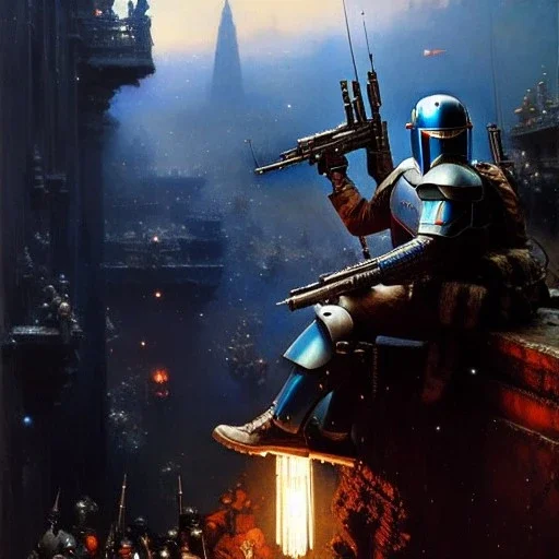 Jango Fett helmet, ancient metal helmet ,painting by gaston bussiere, greg rutkowski, yoji shinkawa, yoshitaka amano, tsutomu nihei, donato giancola, tim hildebrandt, oil on canvas, cinematic composition, extreme detail,fit full head inside picture, smooth colors