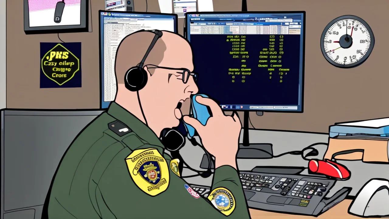 male cop dispatcher deals with crazy virus on the phone