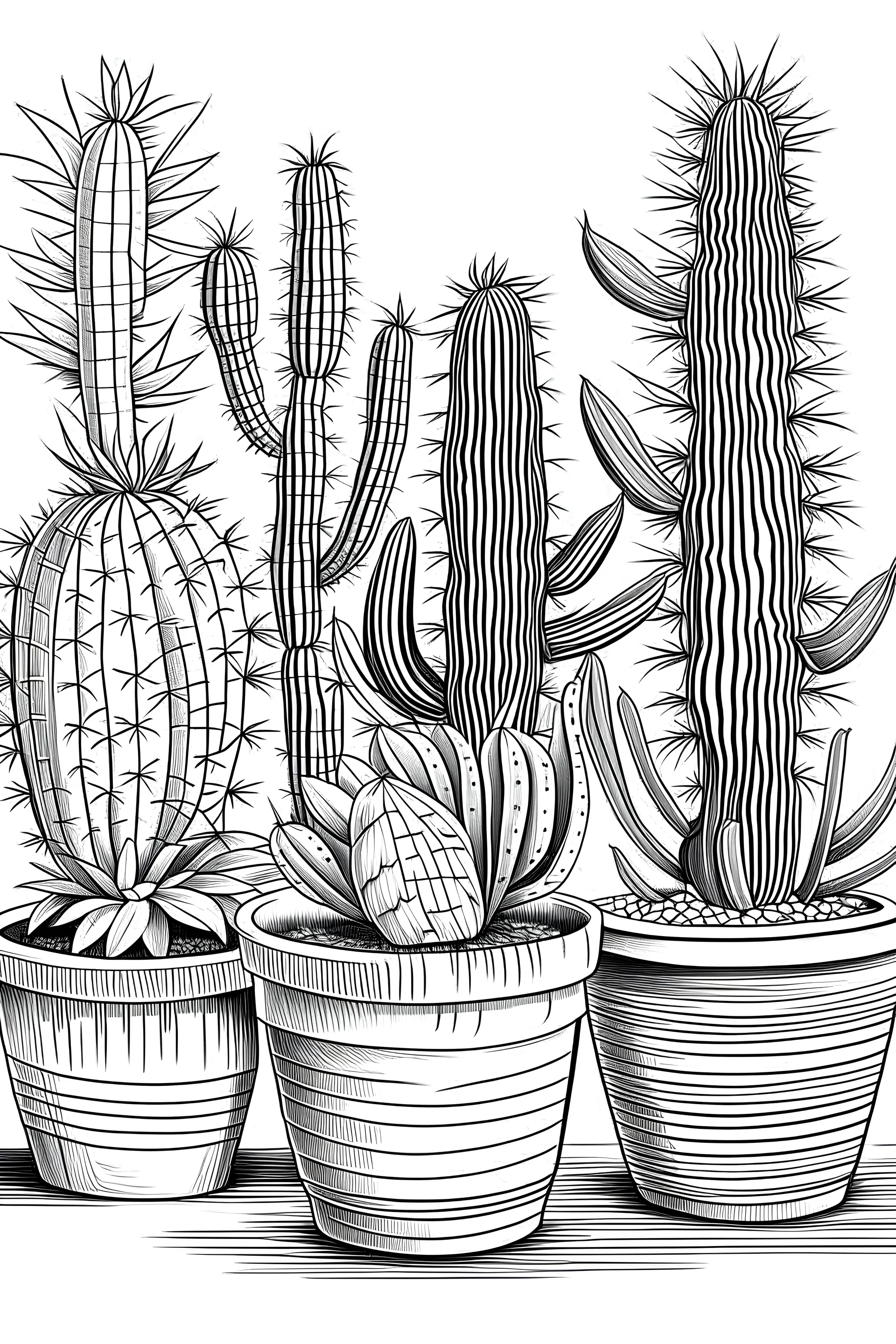 a drawing of a cactus in a pot, coloring pages, hand drawn svg, full body 8k, kid drawing, big scale, draft, template layout, with detailed facial features, steps 50, swiping brushwork, houseplants, miniaturecore, first draft, hoses:10, neat baerd, bbloom, black and white coloring