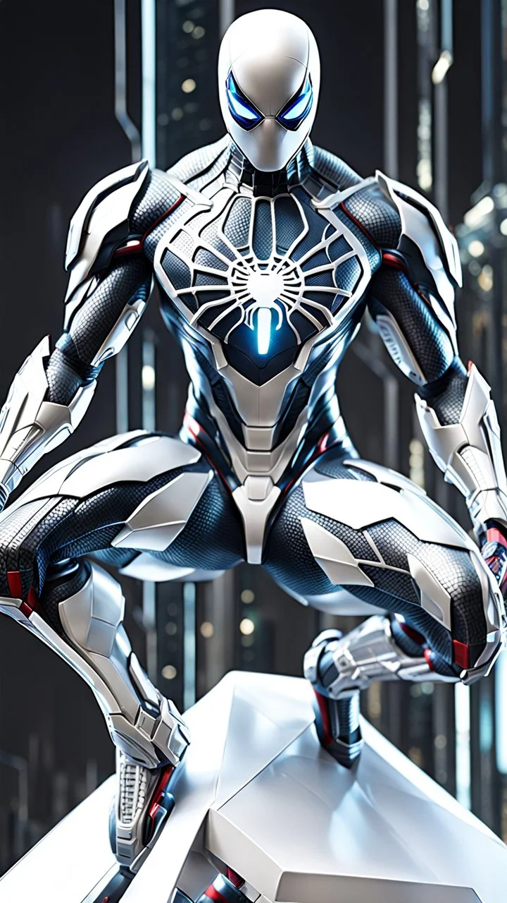 Arte lineal Spiderman cyborg, f FCull body calidad ultra, hiperdetallado, maximalista, color blanco, increíble obra de arte piernas completas pies completos