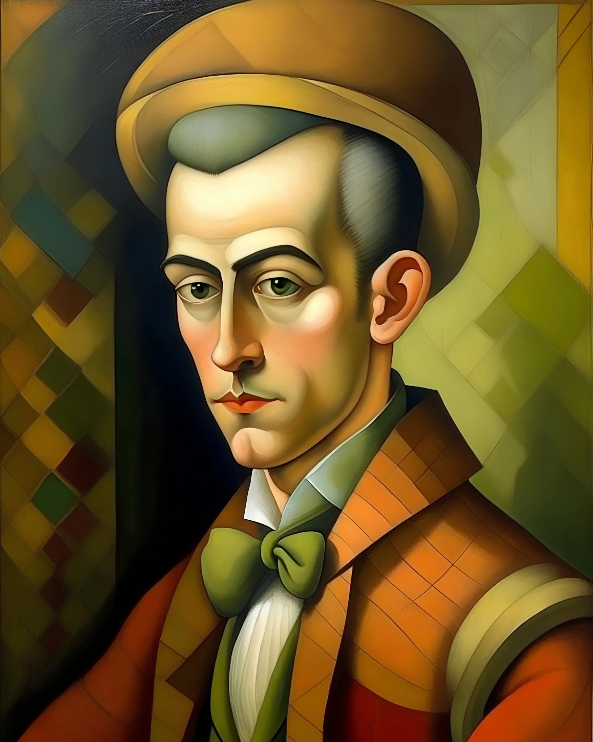 1920s cubist style, 18 th century man.