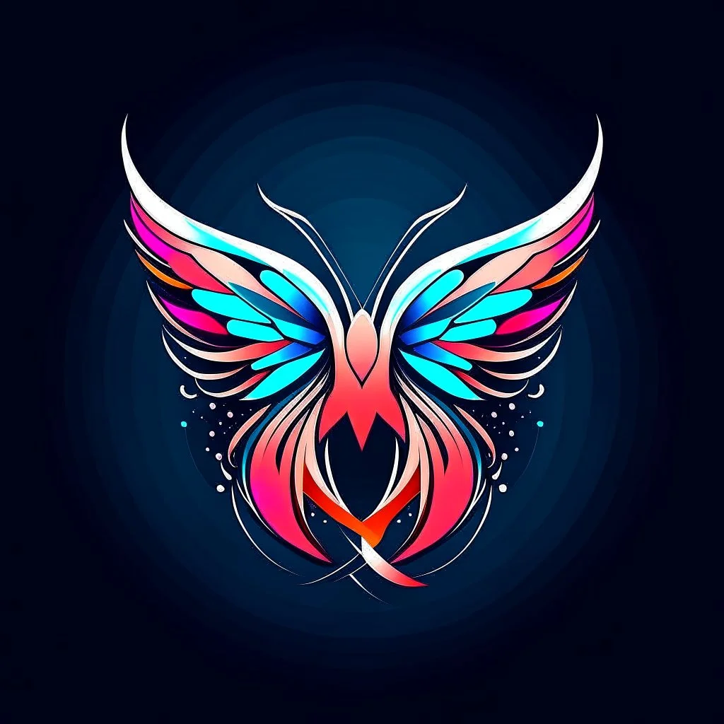 symetry!!, butterfly!!, view from a side, wings waving, logo, NFT, futuristic, curves, lines, simple, gradient, creative, falcon, eagle