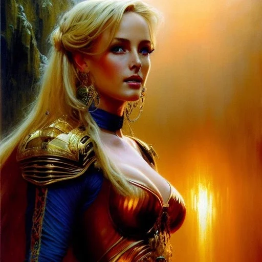 Drawing of beautiful face,'beautiful,Busty blonde Cammy',intense stare, ancient skintight armor, balanciaga fashion clothe painting by gaston bussiere, greg rutkowski, yoji shinkawa, yoshitaka amano, tsutomu nihei, donato giancola, tim hildebrandt, Oil on canvas, cinematic composition, extreme detail,fit full head inside picture,16k